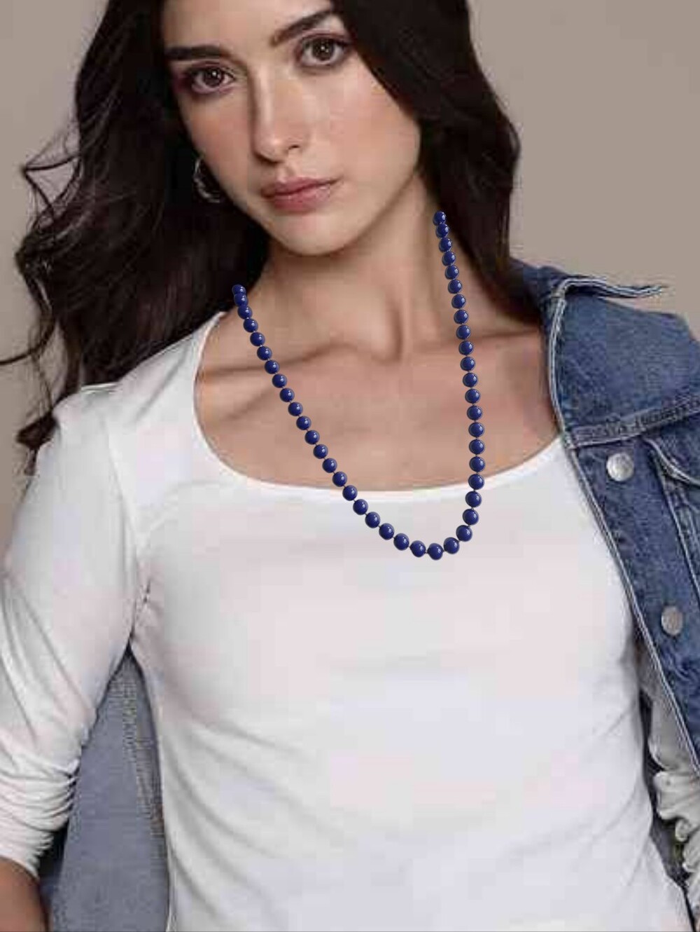 22K Closure Necklace w/ Dark Blue Faux Pearls & Tiny Gold Tone Beads. NWOT